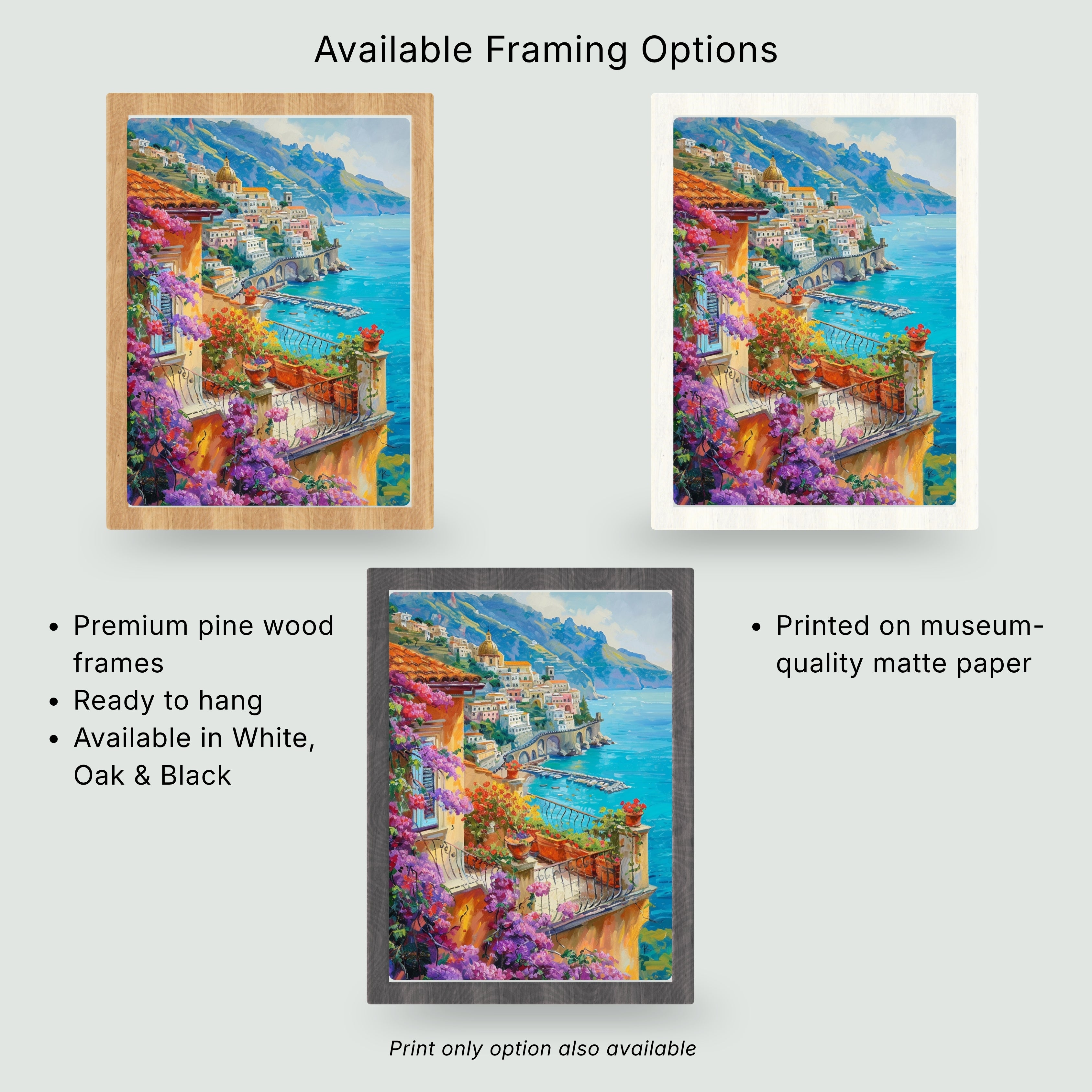 Amalfi Coast | Painterly Italian Coastal Wall Art Print