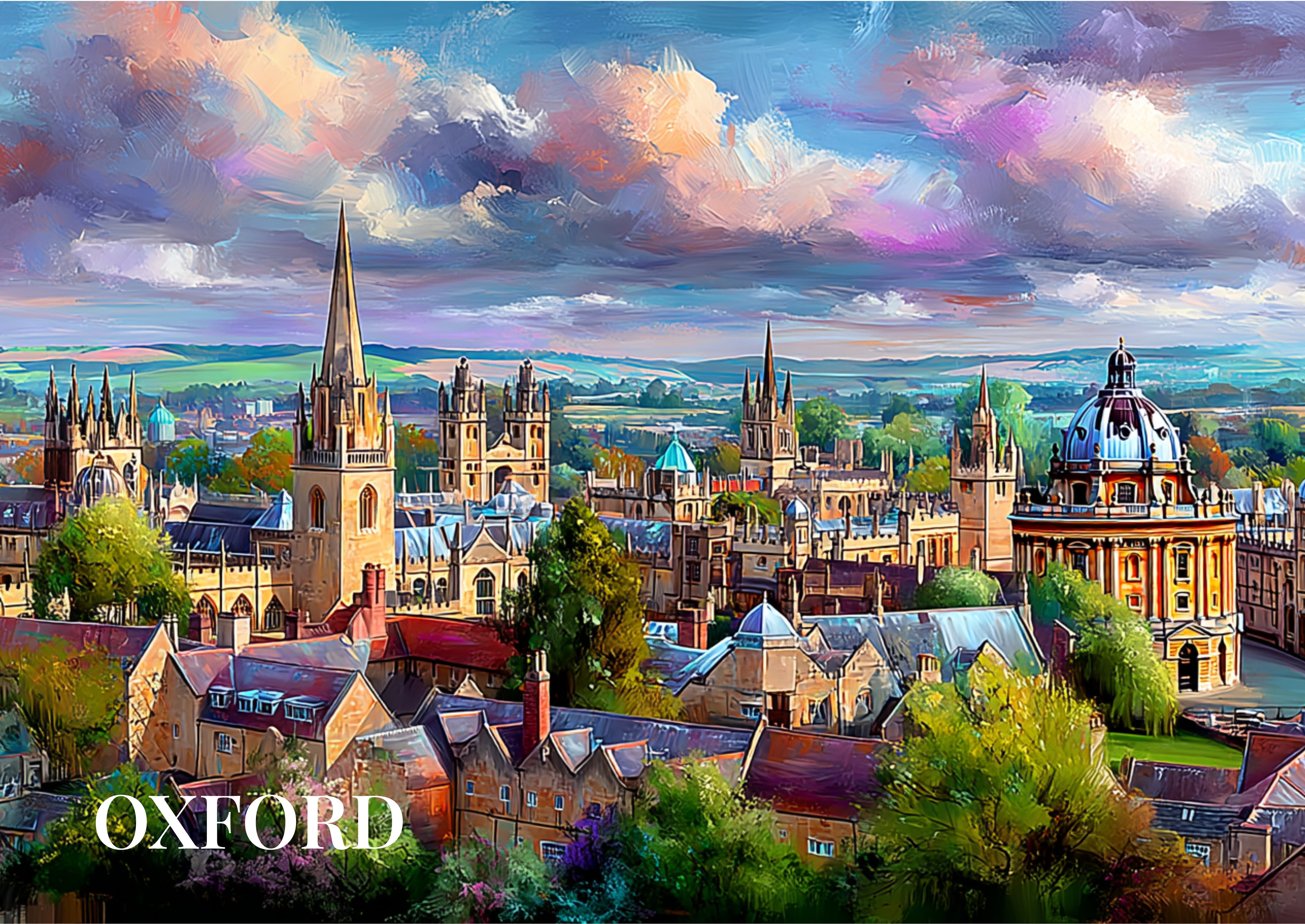 Oxford Postcard | Painterly Oxford Skyline Artwork