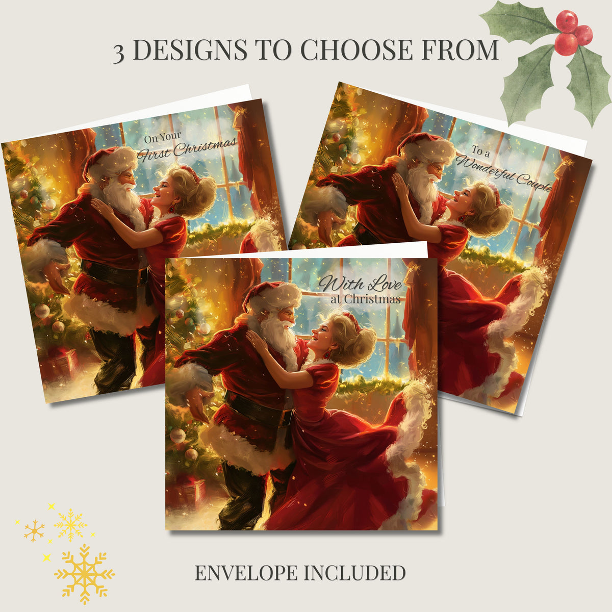 Santa & Mrs Claus Christmas Card | 3 Greetings to Choose From